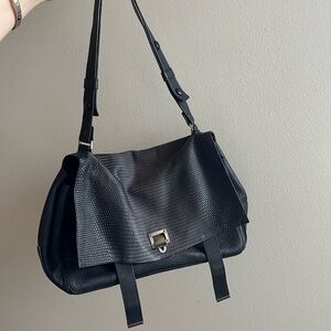 Proenza Schouler Calfskin Lizard Embossed Courier Bag Black